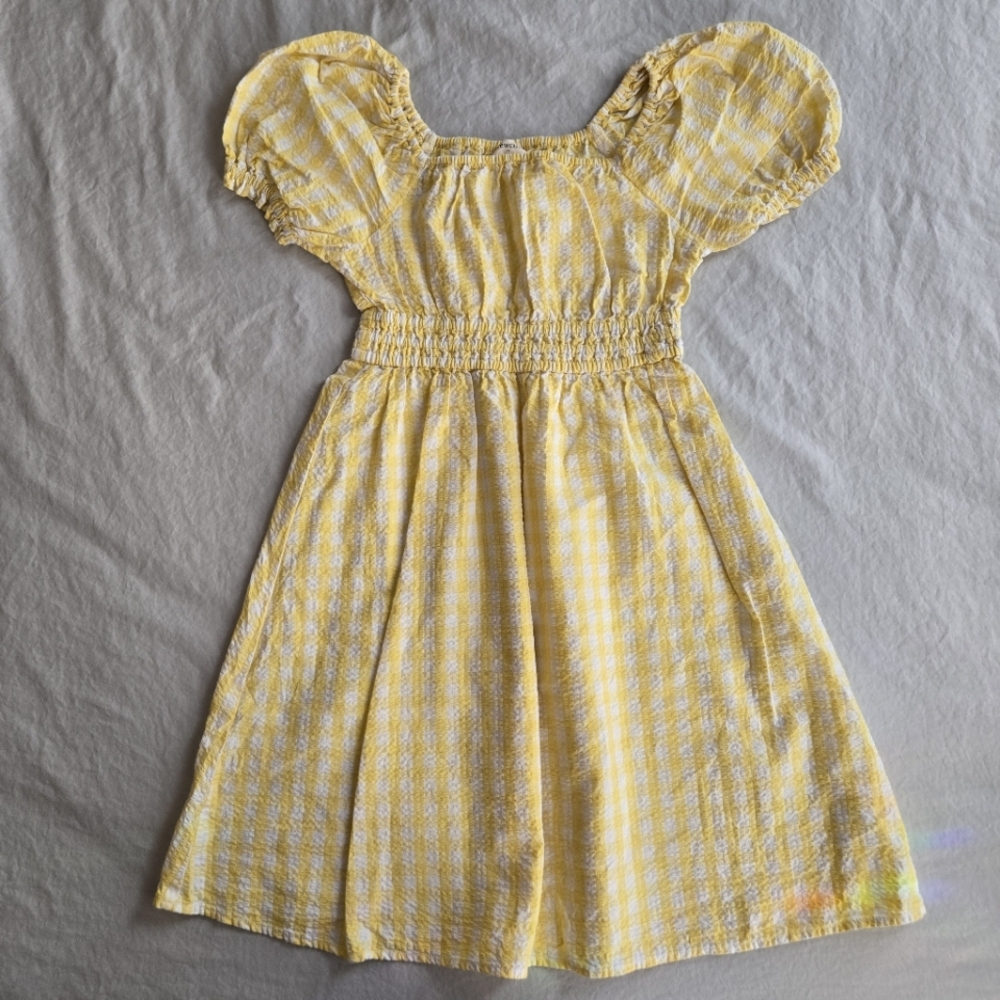 Crewcuts Girls Seersucker Yellow Gingham Shirred Dress Cottagecore Spring